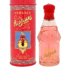 Versace Red Jeans Gold Tin with Red Capped Perfume Parfum Bottle